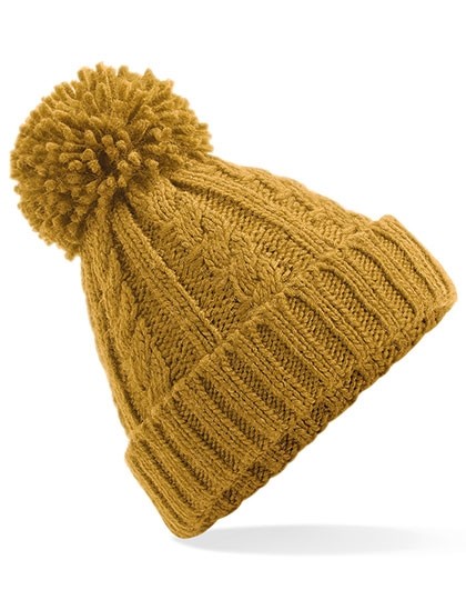 Damska czapka zimowa z pomponem CABLE KNIT musztardowa