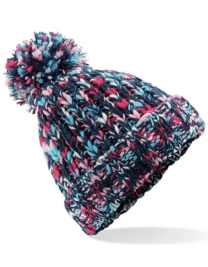 Ciepła czapka damska zimowa z pomponem TWISTER BEANIE różowo-niebieska