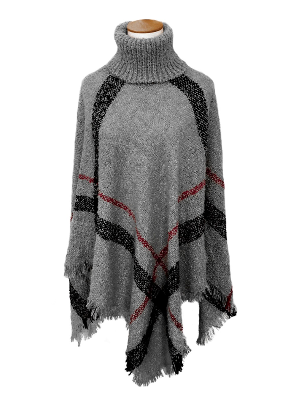 PONCZO DAMSKIE PONCHO BOUCLE Z GOLFEM grafitowe