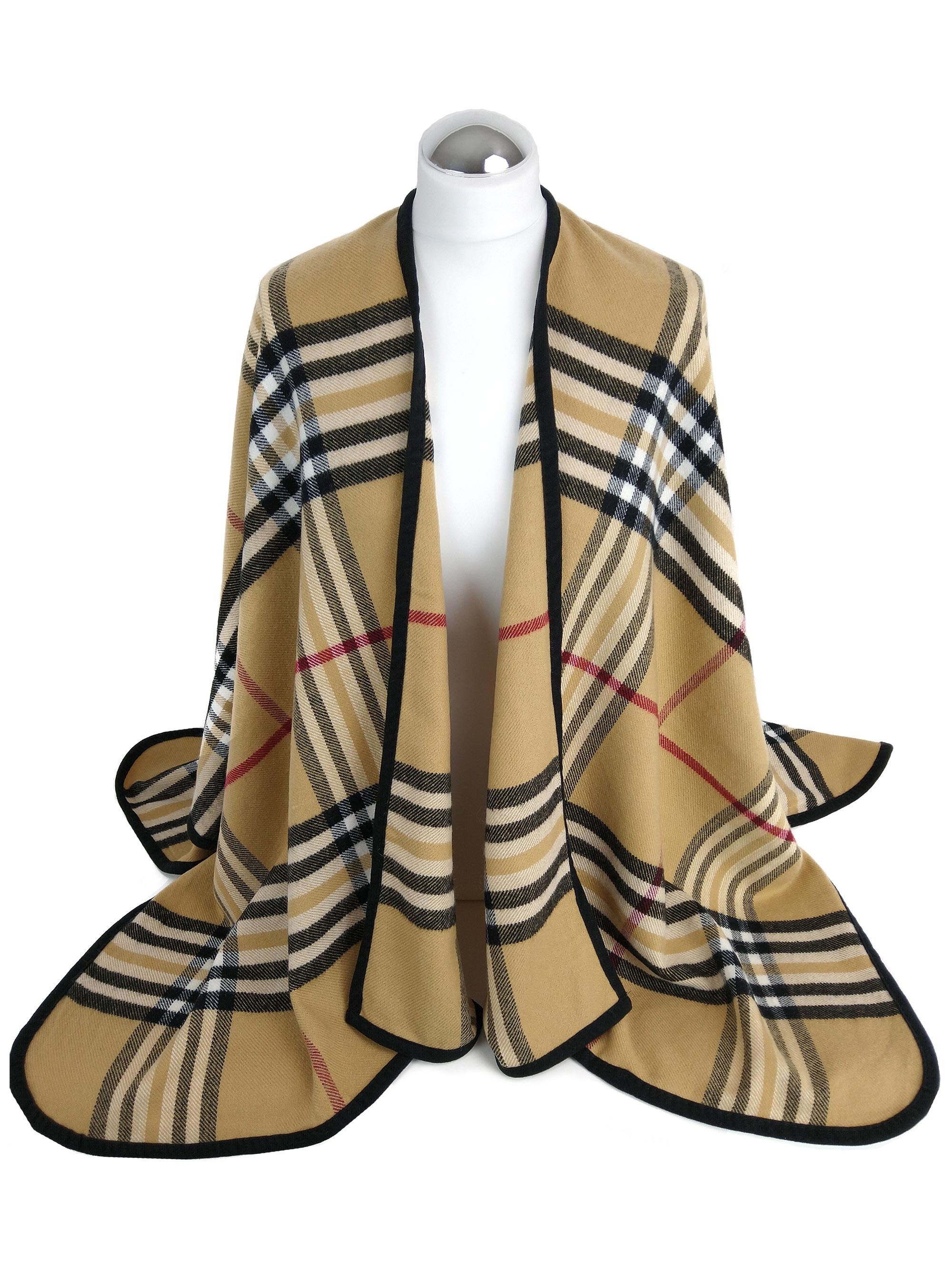 Ponczo damskie eleganckie, ponczo w kratę beżowe