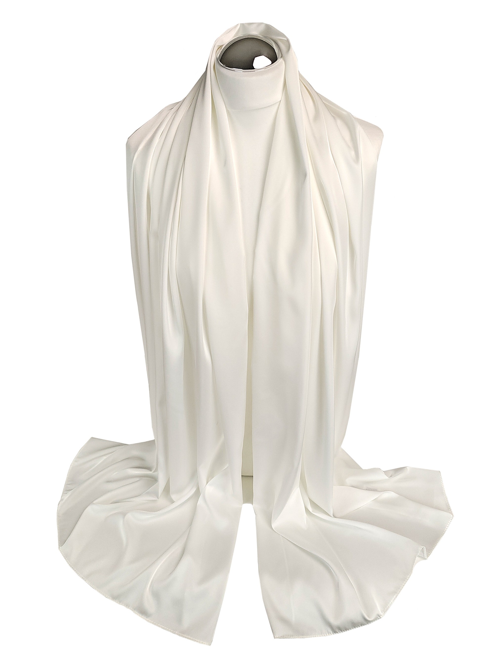 Biały szal do sukienki, szal satynowy