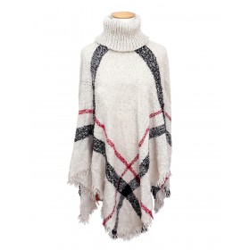 PONCZO DAMSKIE PONCHO BOUCLE Z GOLFEM jasnobeżowe