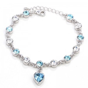 BRANSOLETKA HEART - kolor srebrny - błękitne kryształki