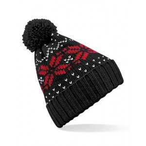 CZAPKA FAIR ISLE czarno-czerwona