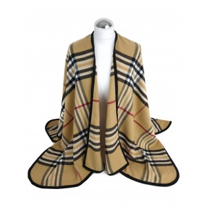 Ponczo damskie eleganckie, ponczo w kratę beżowe