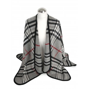 Ponczo damskie eleganckie, ponczo w kratę szare