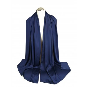 Cienki szal do sukienki, satynowy szal granatowy