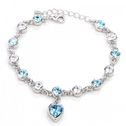 BRANSOLETKA HEART - kolor srebrny - błękitne kryształki
