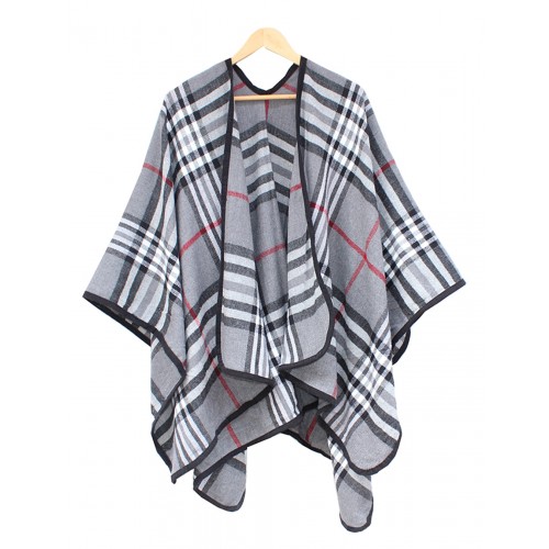 PONCHO W ANGIELSKĄ KRATĘ- szare